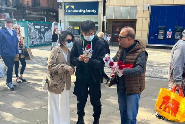 Hundreds of people were handed free flowers and chocolate in Sheffield city centre – as the city’s Muslim community celebrated Mawlid.