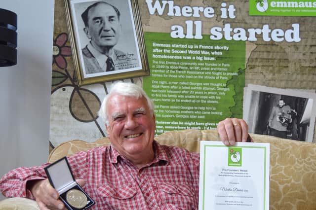 Martin Davies has been presented with the Emmaus UK 30th Anniversary Founders’ Medal, marking his 24 years as chairman of the Sheffield charity and his eight year period as trustee as then chair of Emmaus UK itself.