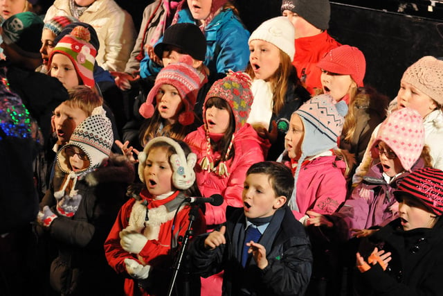 The choir of East Herrington Primary entertains the crowd with carols at the 2010 switch-on of the Sunderland Christmas lights.