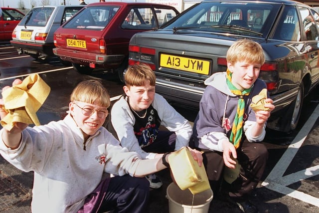 Members of the 38th Doncaster scouts washed cars at the Lakeside Beefeater in 1997