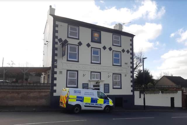A CSI police van outside The Brothers Arms pub on Well Road in Heeley, Sheffield, today, after burglars smashed their way in and stole a safe and a laptop