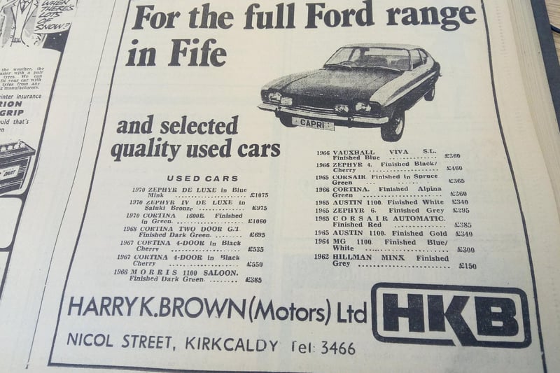 How the prices of cars have changed since this 1970 advert from Kirkcaldy dealer, Harry Brown