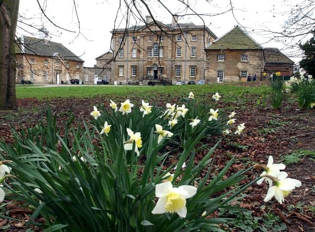 A shot of the front of the hall complete with Spring daffodils.