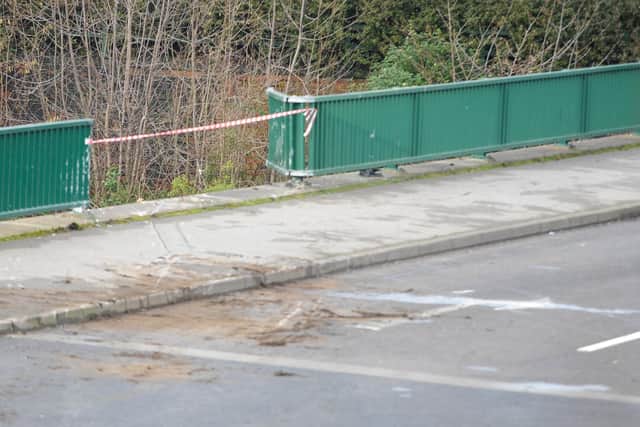 Scene of fatal car crash at Meadowhall Sheffield where two are believed dead after the car they were travelling in entered the river Don