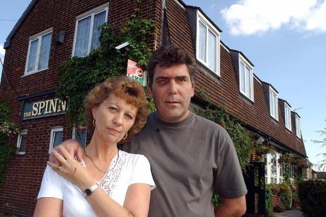 David and Christine Sissions outside of The Spinney Pub in Balby, 2004.