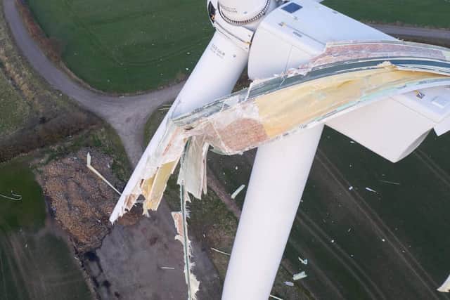 The damaged turbine tower. Picture: E.Hart
