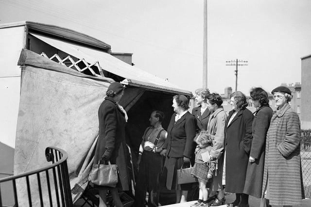 Women at Pilton waiting to be x-rayed as part of a tuberculosis awareness campaign in May 1954.