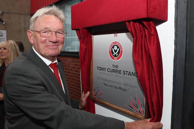 Tony Currie, Sheffield United's greatest ever player unveils a plaque on the South Stand, named in his honour