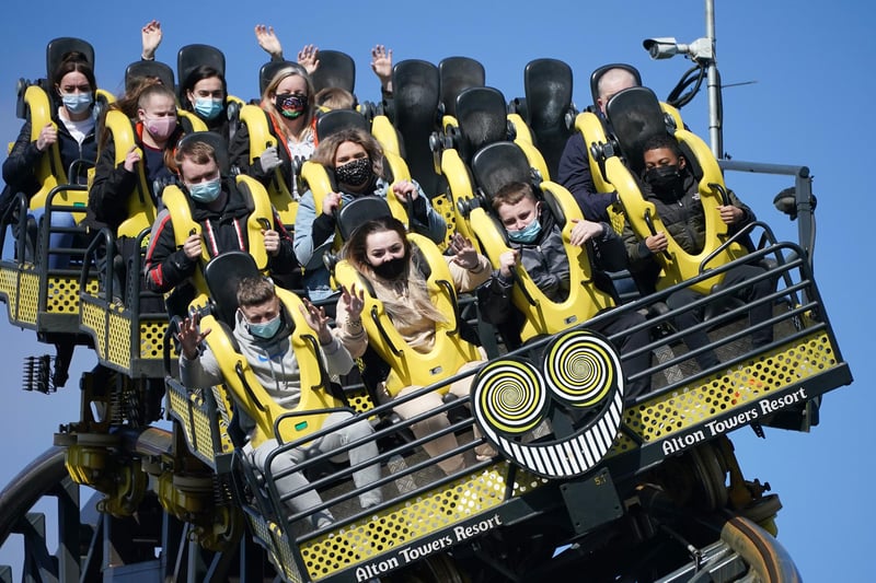 Thrillseekers enjoyed the rides at Alton Towers as outdoor attractions, including theme parks and zoos, reopened for business.