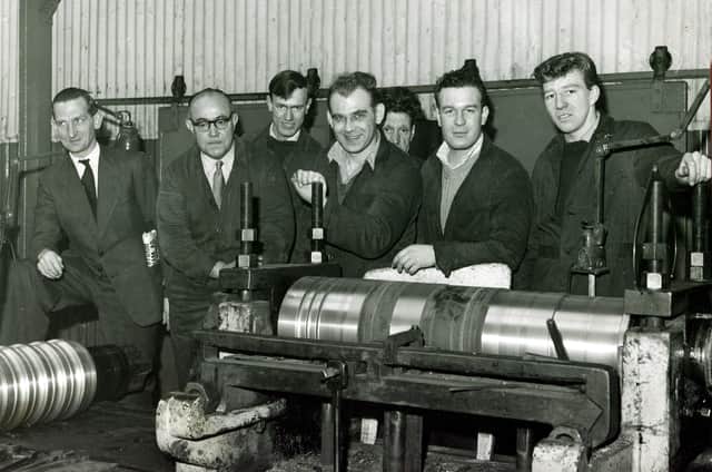 Workers in the roll turning department at Tinsley Rolling Mills in 1963