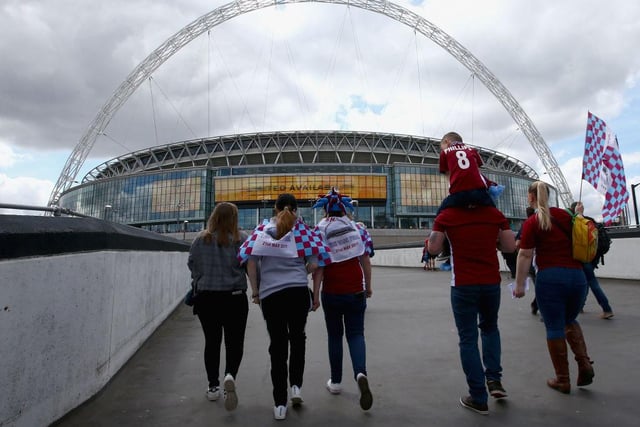 LONDON, ENGLAND - MAY 21:  South Shields fans make their way to the stadium.