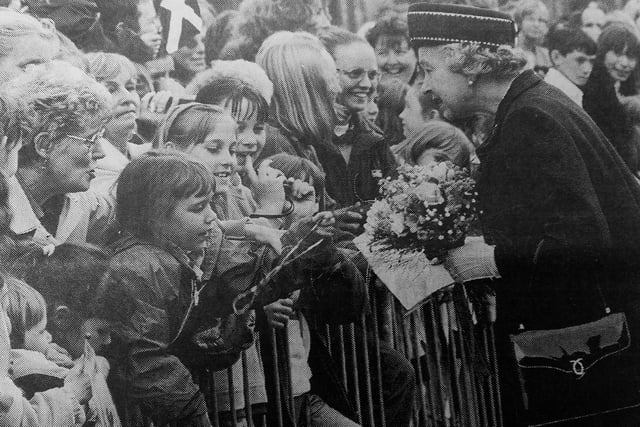 Royal visit to Kirkcaldy 1998 - the Queen talks to people in the crowd
