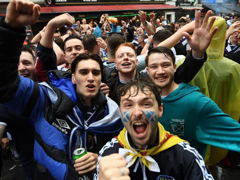 Scottish fans gather in Leicester Square in central London, ahead of the UEFA Euro 2020 match between England and Scotland at Wembley Stadium (Photo: Stefan Rousseau/PA Wire).