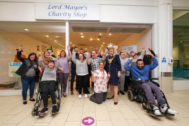 Lord Mayor of Sheffield Coun Gail Smith opens her mayoral charity shop in Crystal Peaks Shopping Centre which will raise funds for the Friends of Hi5 Disability Youth Group, Sheffield Hospitals Charity and The Salvation Army