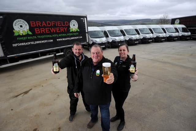 Bradfield Brewery, High Bradfield Sheffield. John Gill pictured with his Son Richard and daughter Lisa Moat. Picture by Simon Hulme.