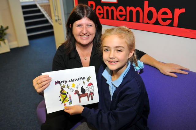 And here is Lilly-Ann again, this time with her card design and Teaching Assistant Irene Vasey from Owton Manor Primary School.