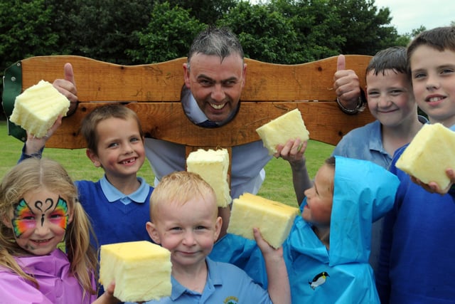 Fun day at Simonside Primary School. Coun Lee Hughes is pictured in the stocks but were you there for the event?