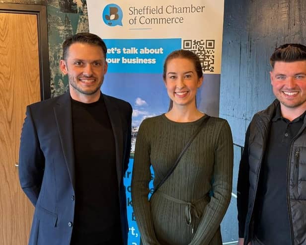 (L-R) Liam Hughes – Managing Director at Mortgage PA, Leanne Surtees – Senior Mortgage Advisor at Mortgage PA, Jake Wilson – Senior Business Development Executive at Sheffield Chamber of Commerce.