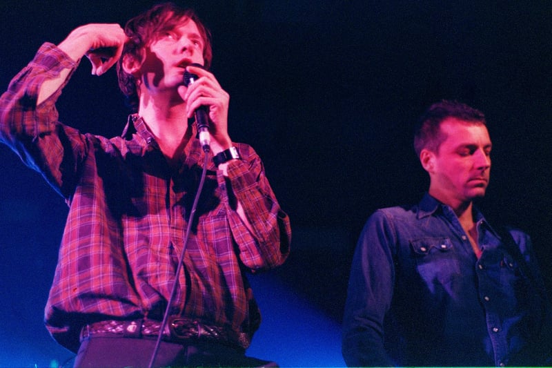 Pulp on stage at Sheffield's Octagon Centre on November 19, 2001