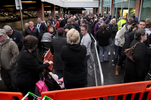 Black Friday shoppers wait to begin their bargain hunting at Asda, Boldon in 2014.