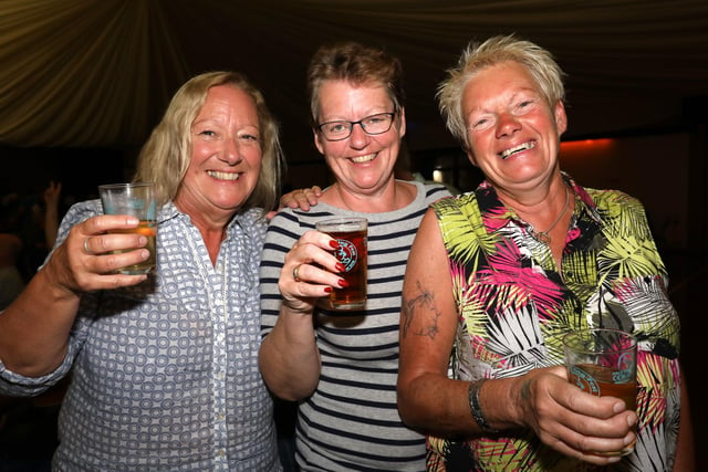 Sue Frampton, Jackie Storrer and Carol Etheridge. Ale-ing Beer Festival, Community Centre, Hayling Island 2018. Picture: Chris Moorhouse
