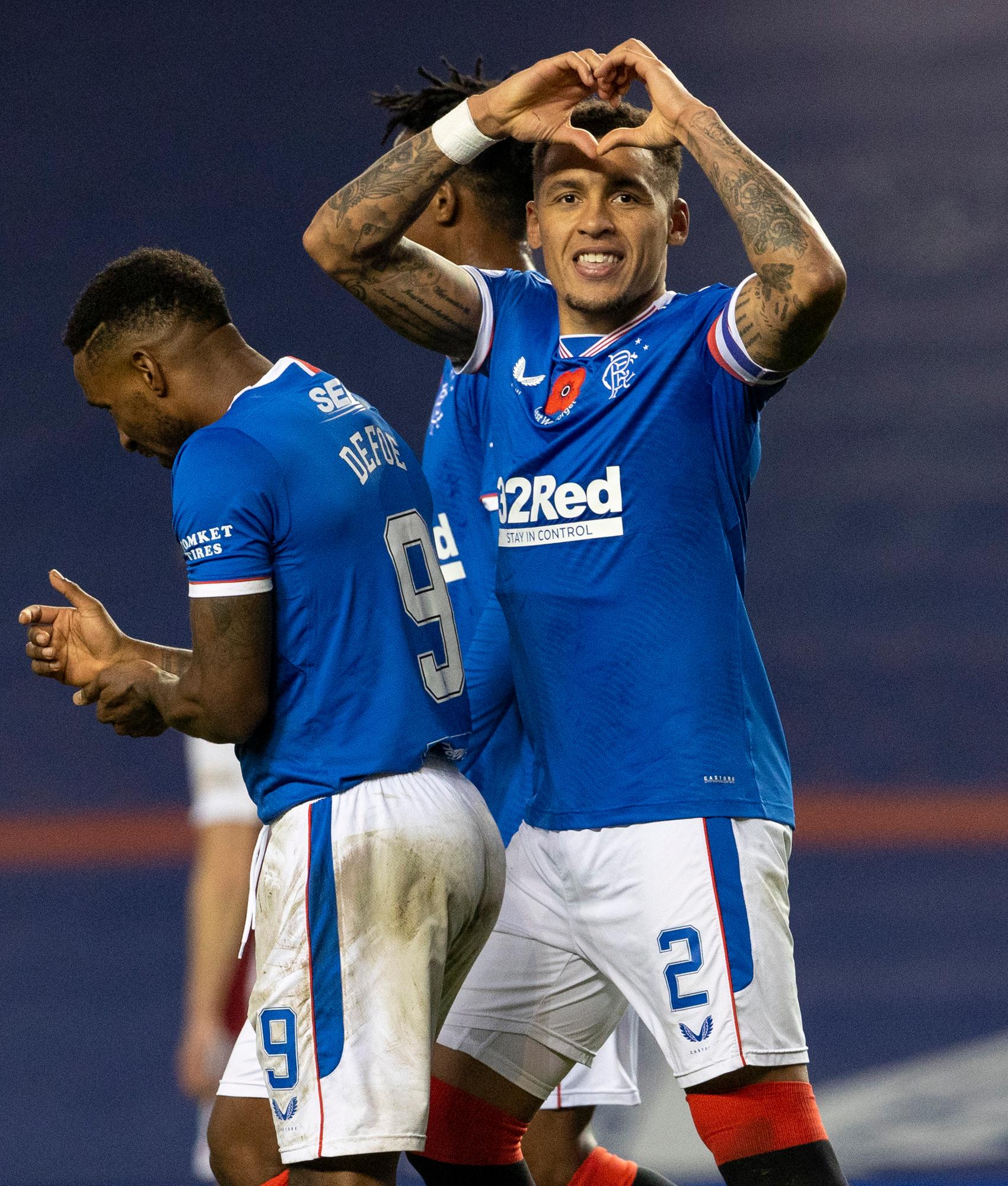 James Tavernier celebrates after scoring to make it 7-0 during the Scottish Premiership match between Rangers and Hamilton at Ibrox (Photo by Alan Harvey / SNS Group)