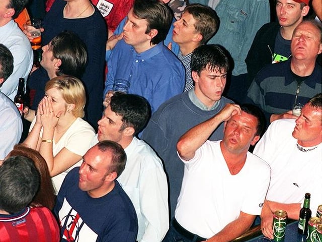 England fans watching the England v Tunisia World Cup match at the Players Bar, Attercliffe Common, Sheffield, on June 15, 1998