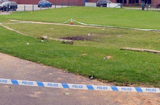 The scene at Concord Park after the controlled explosion.