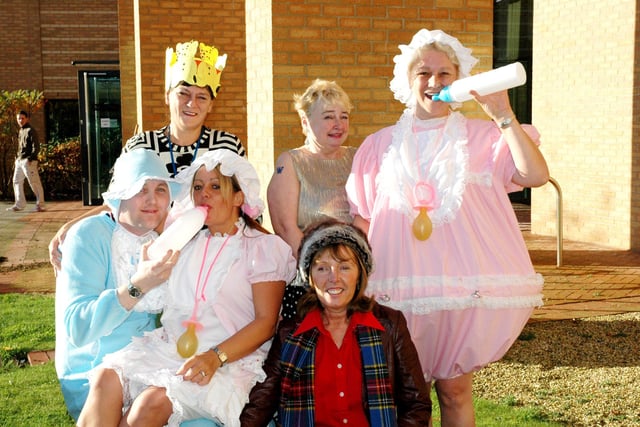 Staff at Royal Mail, Doxford International, dressed as babies as part of a number of events they did for Children In Need in 2004. Who do you recognise in this line-up?