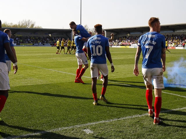 Pompey head back for the restart after Matt Clarke's goal.