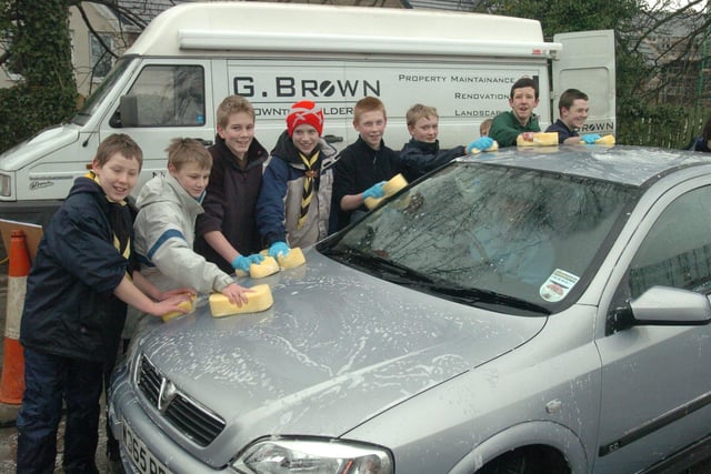 Pictured in the  Prince of Wales pub car park, where the 20th Sheffield Ecclesall Scout Group  held a car wash with proceeds to Tsunami appeal in 2005