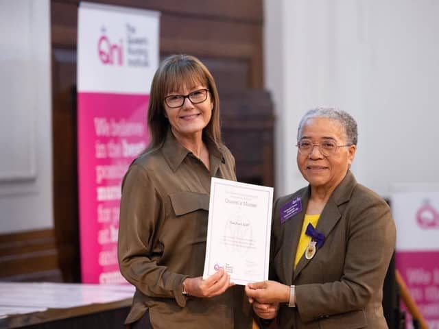 Rachael Gill (left) with Dame Elizabeth Anionwu at the Queen’s Nursing Institute’s annual awards cer