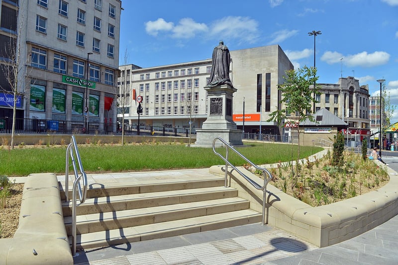 This was the newly-renovated Fitzalan Square last year - the shop with the green sign is where the Marples used to be and C&A is now an easyHotel