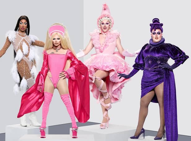 The four finalists from RuPaul’s Drag Race UK season two are pictured. They are (left to right) Tayce, Bimini Bon Boulash, Ellie Diamond and Lawrence Chaney.