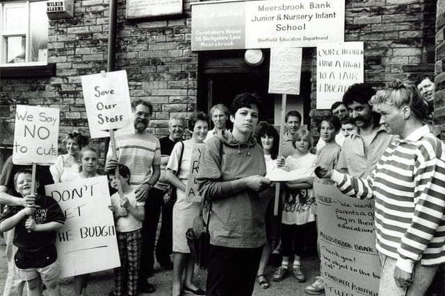 Meersbrook Bank Junior School - parents demonstrate in support of the school governors' no cuts policy in May 1990