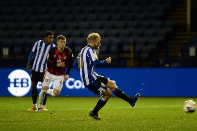 Barry Bannan's penalty wins the game for Sheffield Wednesday.  Photo: Steve Ellis.