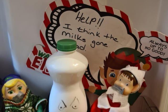 "Help! I think the milk has gone bad," says the elf in Nicole Kirk's home.