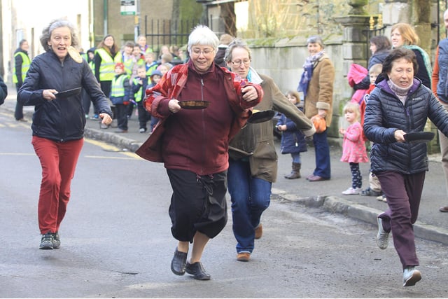 Winster pancake races, the race for "older villagers" back in 2015