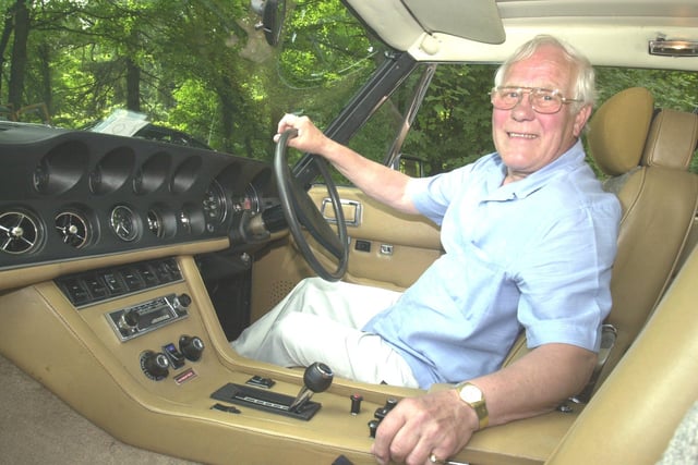 Derek Bashforth in the 1974 Jensen Interceptor 111 that he has owned from new pictured at the 2001 Rotary Club of Hope Valley Annual Vintage and  Classic Car Show