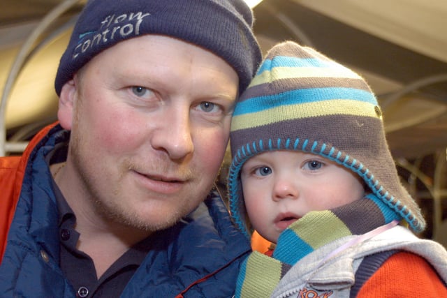 Mansfield Christmas Lights Switch on.
Patrick Davison and his grandson Corran Woodham are wrapped up in the cold
