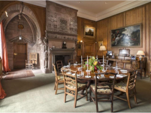 The dining room in this stunning castle is quite exquisite. Family meals will never be the same again in this magnificent space.