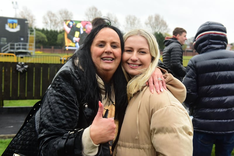 Lynn Martin (left) mother of winning goal scorer Olly Martin with his girl friend Sarah Furlong at Hebburn Sports Club yesterday.