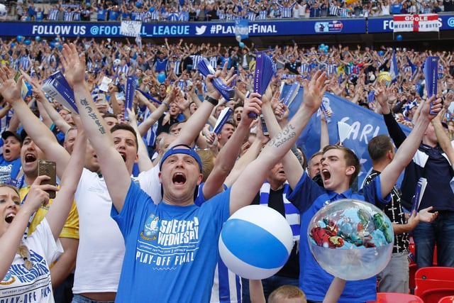 Wednesday fans in full voice before the Championship play-off final against Hull City at Wembley in May 2016.