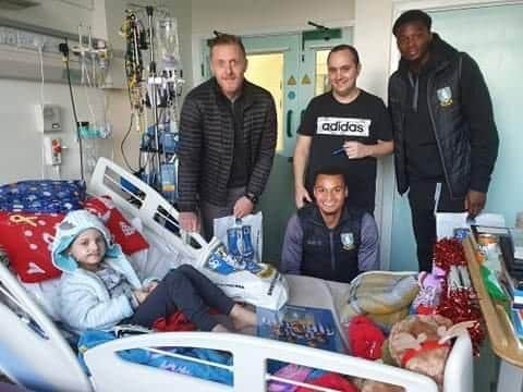 Alfie in Sheffield Children's Hospital where he was visited by Sheffield Wednesday manager Gary Monk and players Jacob Murphy and Dom Iorfa