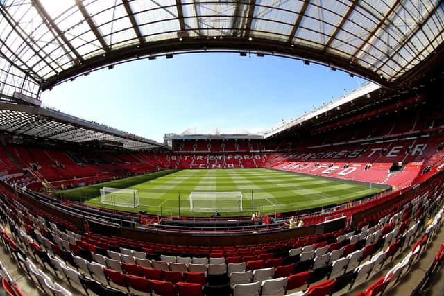 A general view of the pitch prior to the Premier League match at Old Trafford, Manchester. PRESS ASSOCIATION Photo. Picture date: Saturday August 24, 2019. See PA story SOCCER Man Utd. Photo credit should read: Nigel French/PA Wire. RESTRICTIONS: EDITORIAL USE ONLY No use with unauthorised audio, video, data, fixture lists, club/league logos or "live" services. Online in-match use limited to 120 images, no video emulation. No use in betting, games or single club/league/player publications.