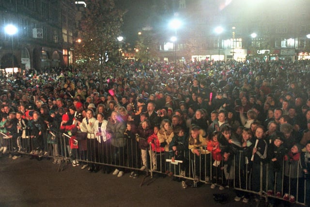 Crowds packed the Sheffield Peace Gardens for the Christmas lights switch on in 1999