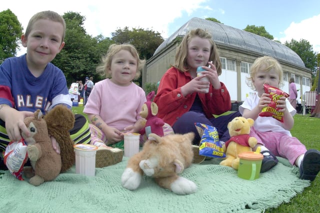 Getting ready for the Teddy Bears picnic at the Botanical Gardens in 2000 were  from left Daniel and Katy Turner with Amy and Sophie Gough