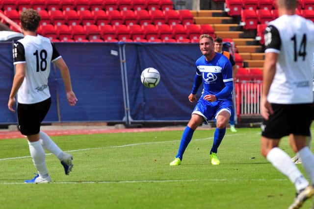 Gary Liddle in action in the Gateshead FC v HUFC game. Pre-season friendly. 24-07-2021. Picture by Bernadette Malcolmson