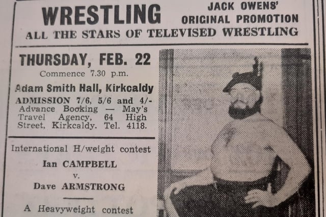 Wrestling was a huge draw at the Adam Smith Halls - now the Adam Smith Theatre.
The stars of television came early ion 1962, and the bill also included a bout featuring 'The Mighty Mask'