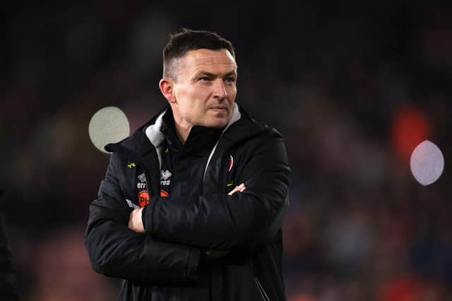 Paul Heckingbottom, manager of Sheffield United, looks on after the team's victory and promotion to the Premier League: George Wood/Getty Images